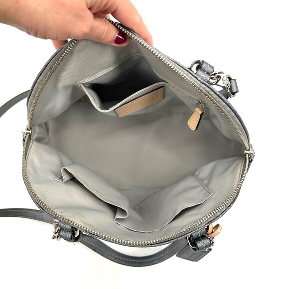 COACH Gray Metallic Peyton Saffiano Leather Domed Satchel Shoulder Handbag Purse - Picture 11 of 13
